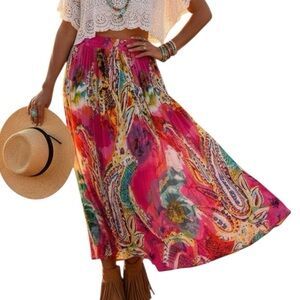Papa Vancouver Pink Multicolour Flowy Long Rayon Maxi Skirt One Size